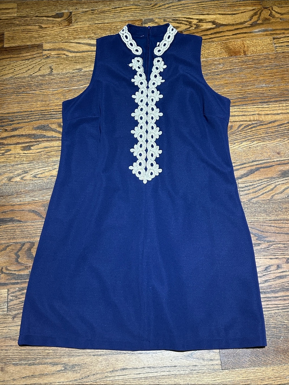 Aryeh Navy Sleeveless Mini Dress with Ivory Lace Trim